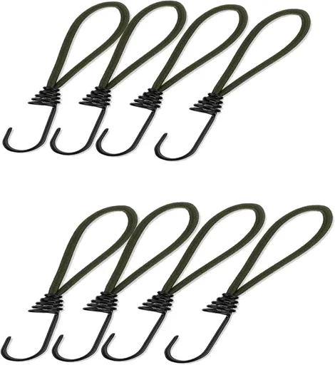 8PCS Bungee Cords with Hooks, Mini Cords, Rubber Short Straps,for Camping Trucks Car Awning Cover Canopies Pool (Blackish Green) Blackish Green