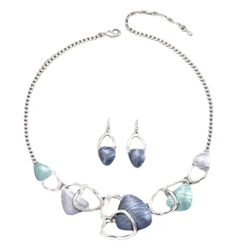 Blue Elegant Oil Drip Necklace and Earrings Set for Women, Irregular Design Alloy Jewelry Set, Fashion Statement Pendant Necklace with Drop Earrings, Blue Green Enamel Jewelry Gift Set with Jewelry Box Included