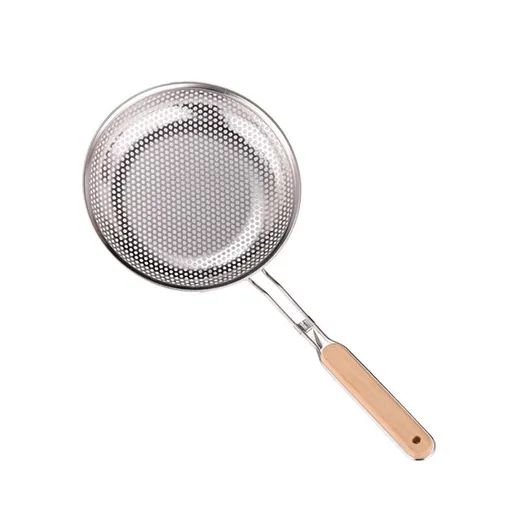 Thickened Stainless Steel Colander - 14.9" Large Kitchen Strainer with Wooden Handle | Fine Mesh for Noodles, Dumplings & Vegetables | Heat-Resistant & Easy Clean | 38x16cm