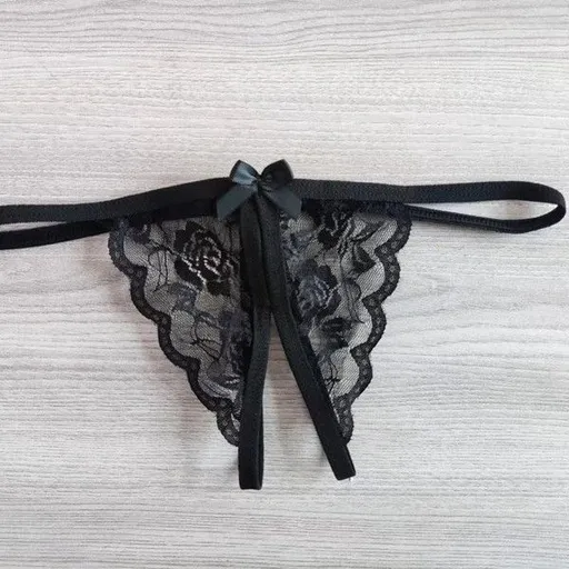 Yunfangyan Lace T Panties Bow Crotch Free Nylon Black [single bow]] Average size [40.00 kg-60.00 kg] without packaging