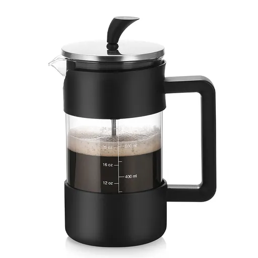 Black Classic 1000ml French Press Coffee & Tea Maker - Heat Resistant Borosilicate Glass, Stainless Steel Filter