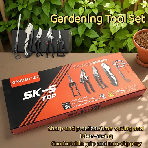 5‑Piece Garden Pruning Tool Set, Alloy Steel Pruning Shears & Folding Saw Kit, Heavy‑Duty Hand Trimming Tools for Plant, Branch & Fruit Tree Cutting