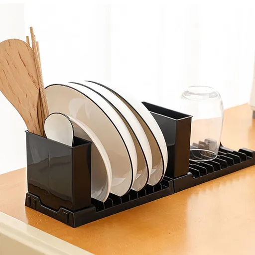 Foldable Dish Drainer Rack, Bowl Rack Kitchen Chopsticks Spoons Pot Lid Rack, Combinable Design Small Dish Drying Rack, No-slip & Durable, Can be Pieced Kitchen Dish Organizer, Black