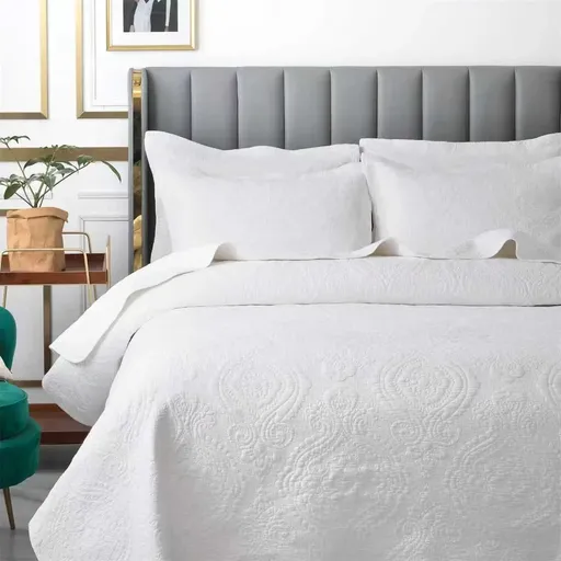 100% Cotton Embossed White Opal Coverlet Bedspread Set