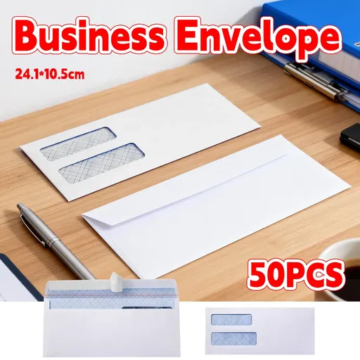 50 Pack White Double Window Business Envelopes Peel and Seal Mailing Envelopes