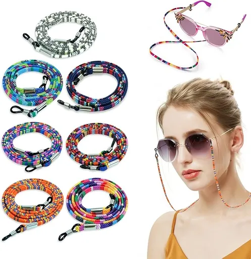 Eyeglass Cords, Women's Eyeglass Chain, 7 pcs Colorful Eyeglass Cords, Sports Eyeglass Cords, Eyeglass Cord, Multicolored, 70 cm