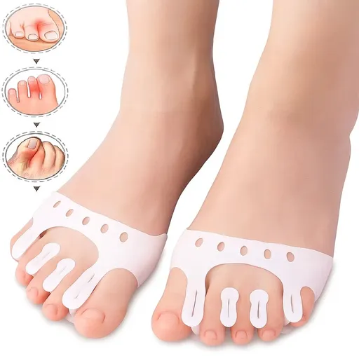 Silicone Toe Corrector 5-Hole | Toe Spreader | Hallux Valgus | Straighten Toes | Shock Absorbing | With Holes | White | 1 Pair