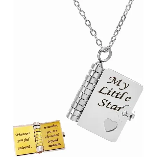 My Little Star Book Necklace, My Incredible Daughter Book Necklace, 18k Gold Plated Openable Necklaces with 6 Pages of Engraved Information, A letter for My Daughter Jewelry of Love