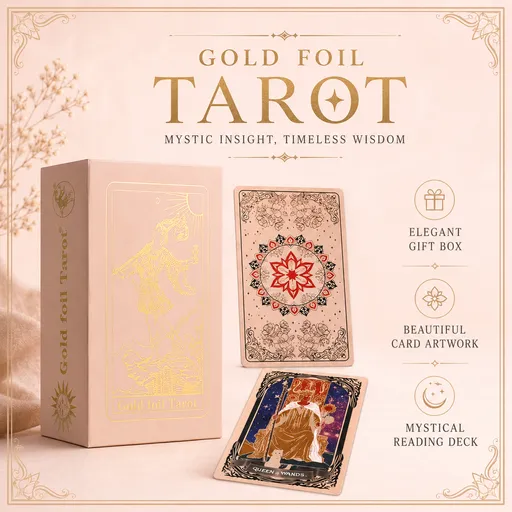 Gold Foil Tarot Deck Rose Seasons Boxed Set Waterproof PVC Plastic 78-Card Waite Tarot Cards, Full Colour Printed Divination Oracle Deck, Rose Seasons Gift Box, Collectible Tarot Card Set
