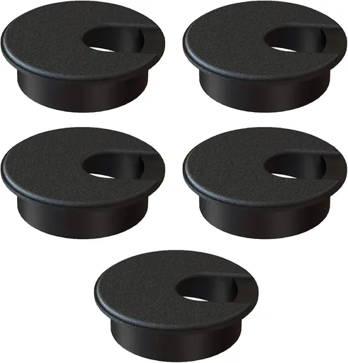 Desk Grommet 2 Inch (50 mm) Pack of 5-Black ABS Plastic Cable Hole Cover to Arrange Wires & Cords Through Computer Table/Countertops