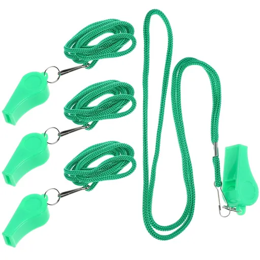 Sports Whistle, Solid Plastic, Deafening Loud, Lanyard Design, 4Pcs