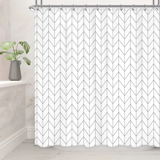 Bohemian Chevron Geometric Neutral Shower Curtain for Bathroom White Grey Herringbone 72Wx72H Inch Striped Simple Modern Classy