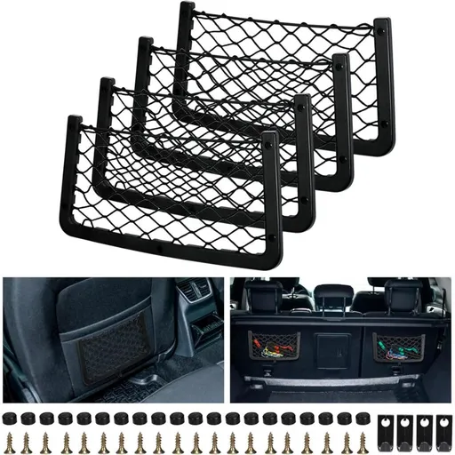 4 Pack Car Storage Net, Trunk Storage Net, Car Trunk Net, With Screws, Hook, Car Pocket Organizer Bag For Car, Rv,