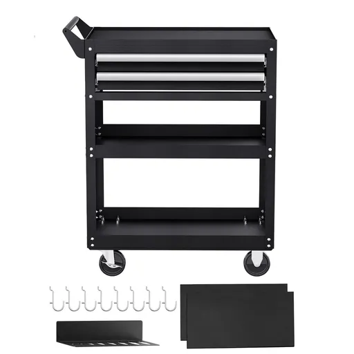 5-Tier Tool Cart with Wheels, 400 lbs Load Capacity, Rolling Work Cart with 2 Drawers & Pegboard, Mechanic Tool Storage Organizer with Locking System for Garage, Warehouse and Repair Shop, Black