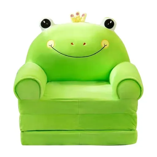 2-in-1 Foldable Kids Cartoon Sofa, Frog Shaped Plush Toddler Couch, Convertible Sofa to Lounger for Bedroom Playroom