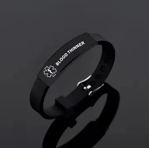 Warning Bracelet | Blood Thinner | Adjustable | SOS Bracelet | Black