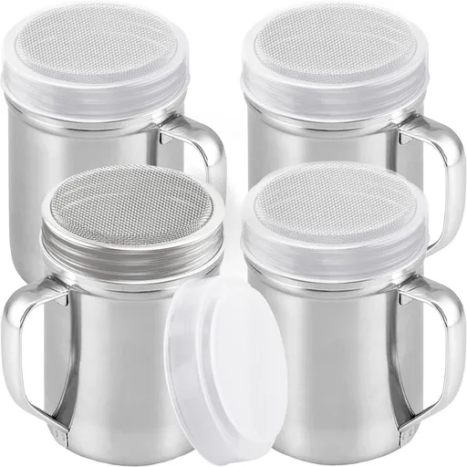 14 Ounce Powdered Sugar Shaker Duster With Handle - ine Mesh - With Plastic Cap - Pack o 4
