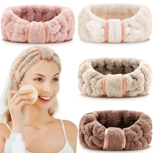4 Pack Microfiber Facial Makeup Headbands Elastic Cloth Head Wrap for Women Girls Washing Face Shower Yoga Sports