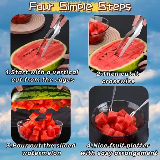 Watermelon Cutter Slicer Cut Watermelon Into Cubes Knife Melon Baller for Useful Cool Kitchen Gadgets (Comes with 2 fruit forks)
