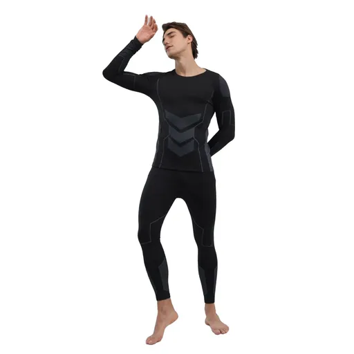 Men Thermal Underwear Set Shirt Pants Autumn Slim Fit Thermal Underwear Top Bottom Set Black XL