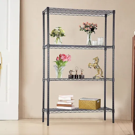 Wire Storage Rack – 90x45cm Black Shelving with Fixed Legs