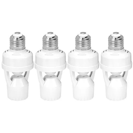 Motion Sensor Light Socket Adapter - 4 Pack E26/E27 Compatible, Adjustable Timing & Lux, Auto Motion Sensor Light Sockets Security Light Bulb Socket for Basements, Garages, Door Porch