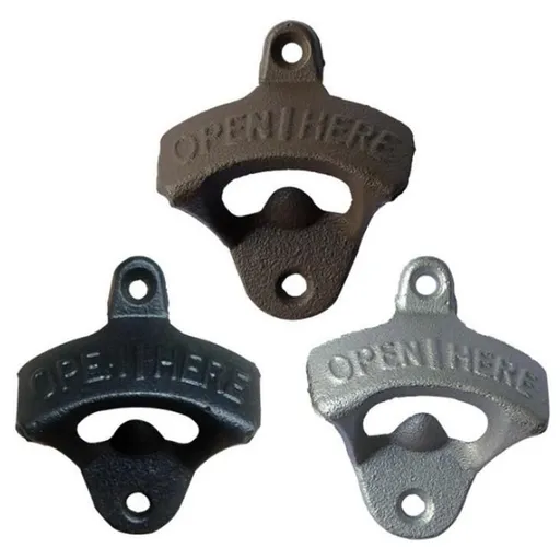Wall mounted bottle opener, Vintage Open Here design, Black