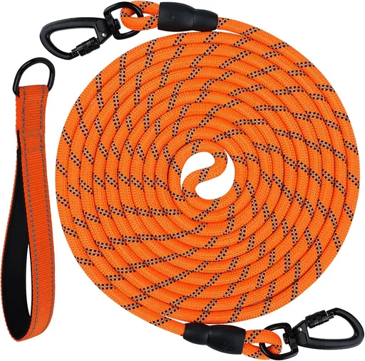 Long Leash for Dog with Removable Padded Handle, Heavy Duty Lead Large Medium Dogs, Reflective Training Play, Camping, Backyard Tie Out, Orange, 30FT Orange