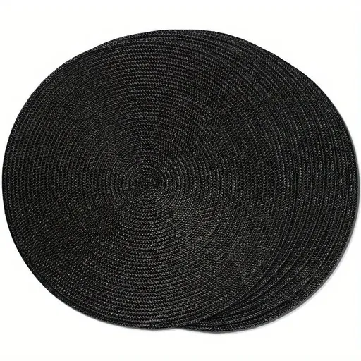 6-pack Round Handwoven Placemats, Multiple Colors, Anti-Slip Heat-Resistant, Home Dining Table Mat, Nordic Style Decorative Mat(BLACK))