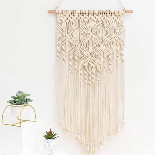 White Large Macrame Wall Hanging Inspired 16x27.6", Decor Wall Art, Wall Hanging Decor for Living Room Bedroom, Chic Wall Decor, Woven Tapestry Bohemian Wall Decor