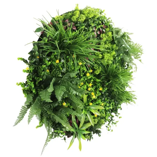 Slimline Artificial Green Wall Disc Art 80cm Country Fern UV Resistant (White)