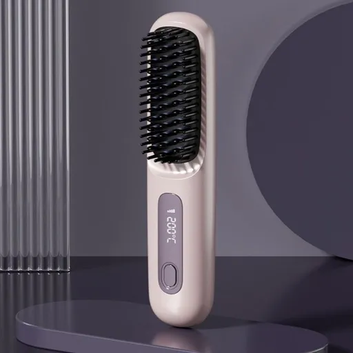 Portable Negative Ion Hair Straightener Brush, 3-Temperature Dual-Use Styling Comb for Travel and Home Use - Purple