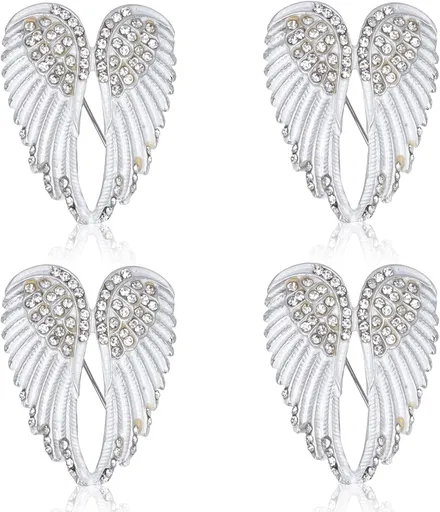 4pcs Women's Guardian Angel Wing Brooch Pins, Rhinestones Pin Set Cardigan Collar Clips Dress Shirt for Women Girls Men(White)