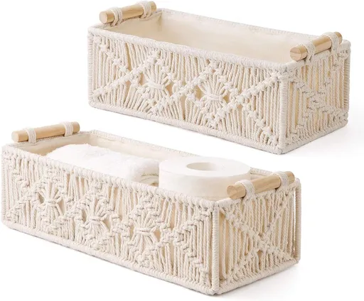 2 Pieces Storage Baskets, Boho Decorative Basket, for Organizing Woven Decorations, for the Kitchen Counter, Toilet Paper Basket, Beige