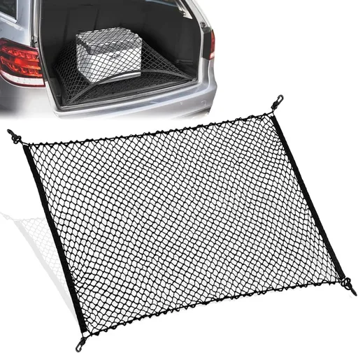 Elastic Trunk Net - 110 × 60 CM - Trunk Net with 4 Hooks - Car Trunk Cargo Organizer Net - Car Organizer - Car Trunk Net - Luggage Net - Universal Car Luggage Net - Luggage Net - Trunk Net - For Most Cars - Black