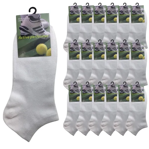 24x COTTON ANKLE SOCKS Sport Low Cut Mens Womens Running BULK Anklet - White