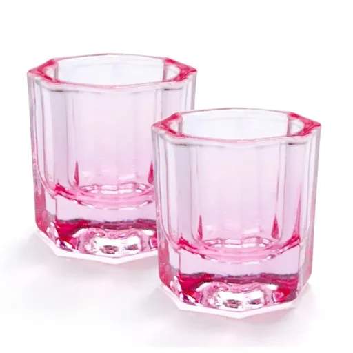 2 Pack Dappen Dish Cups,Pink Glass Nail Liquid Cups,Nail Art Dish,Acrylic Glass Powder Holder for Nails,Glassware Tools for Nail Art Manicure (Pink)