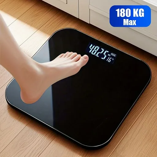 High-Precision Bathroom Electronic Scale with LED Display and Temperature Reading, Switchable Kg/Lb, Extra-Wide Glass Platform, Suitable for Gyms and Dorms Black