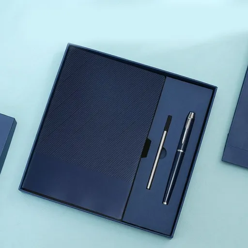 Dark Blue Luxury A5 Notebook and Pen Gift Set Business Journal Office Writing Diary Executive Stationery Present Box with Gift Bag