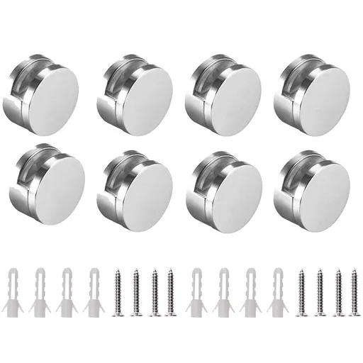 Zinc Alloy Mirror Floating Glass Clip - Round Wall Mounted Mirrors Bracket/Clip -Bathroom Mirrors Supporting(8 Pcs)