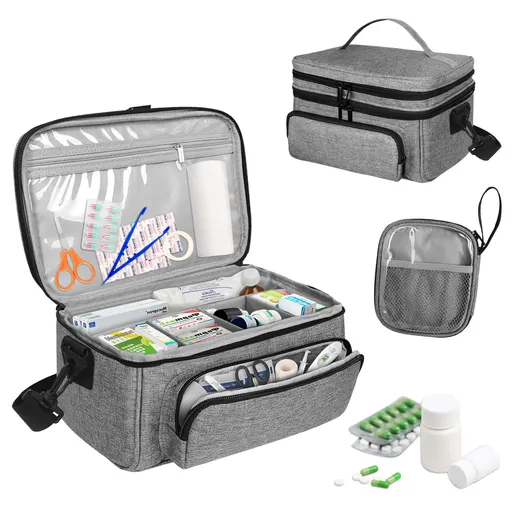 Double Layer Sewing Accessories Organizer with 2 Detachable Pouches, Large Sewing Storage Bag for Sewing Tools (BAG ONLY), Gray