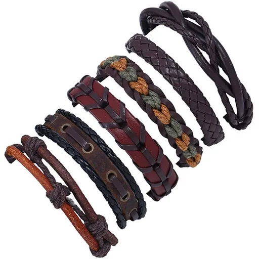 6pcs Link Chain Bracelet for Women Girls Hand-woven Bracelet Braided Multi-layer Vintage Leather Bracelet Jewelry Bracelets Bangle