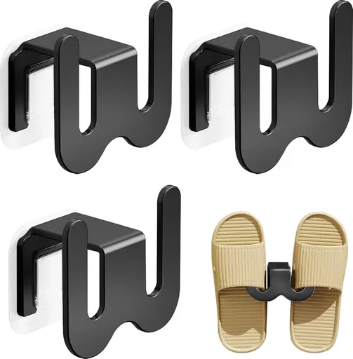 Shoe Storage - 3 Pieces - Shoe Stacker - Shoe Holder - Hanging Shoe Rack - Slipper Storage - Shoe Rack - Hooks - Space-Saving - Wall Mounting - No Drilling Required - Universal - Self-Adhesive - For Bathroom/Bedroom/Living Room - Black