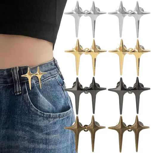 8 Sets Adjustable Star Button Pant Waist Tightener, Adjustable Waist Buckle Sets No Sew and No Tools Detachable Decorative Waist Buckles, Jean Buttons Pins for Loose Jeans, Pants, Skirts, Sleeves