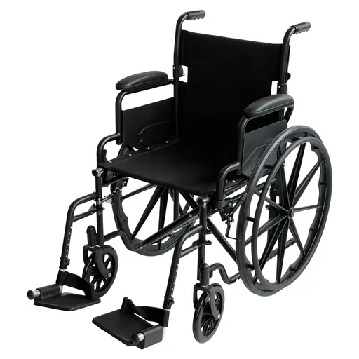 Orthonica 24 Inch Foldable Wheelchair Heavy Duty Steel Frame Manual Mobility & Disability Aid with Brakes Black