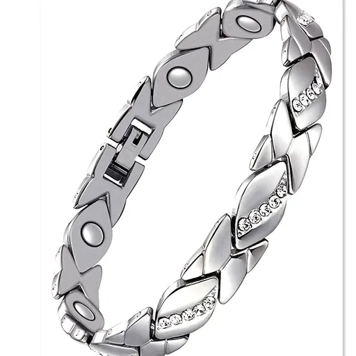 Leaf Magnetic Therapy Bracelet with Rhinestones - Geometric Stylish Wristband & Wellness Jewelry, Free Removel Tool(Sliver)