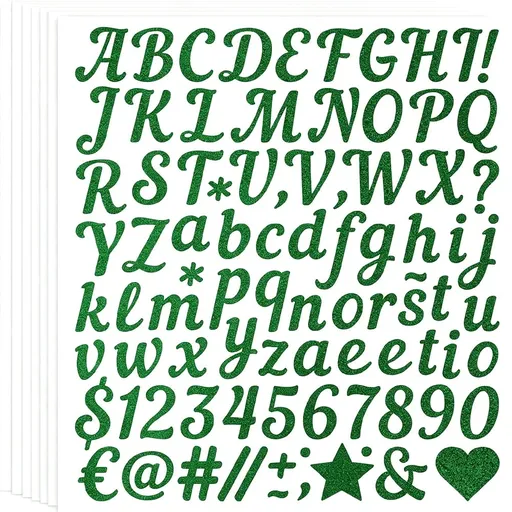 8 Sheets Letter Stickers Alphabet Sticker,1 Inch Vinyl Letters,Self Adhesive Number Sticks for Scrapbook,Graduation Cap,Water Bottle,Windows,Stick on Letters Diy Crafts Art Making（Green）