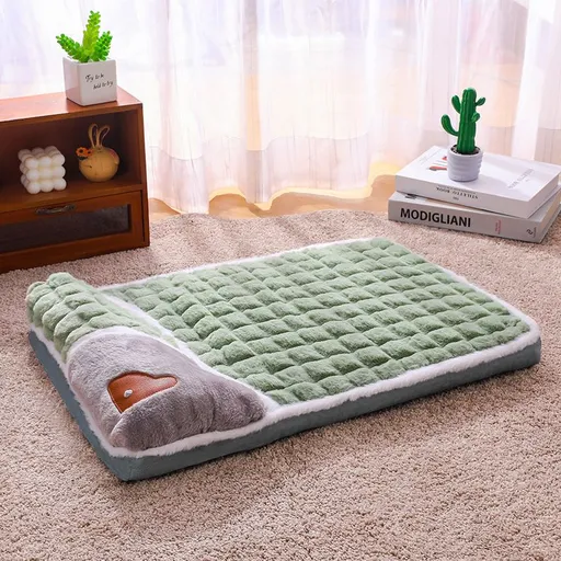 Green S size Luxury Plush Pet Sleeping Mat, Thickened Warm Pet Bed Cushion for Dogs and Cats, Soft Fabric Pet Sofa Pad with Non-Slip Waterproof Base