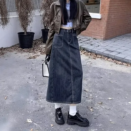 Cement Gray Size 3XL | Vintage Inclusive Fit Denim Skirt | Christmas Roomy Slimming Gift | High Waist A-Line Mid-Length Plus Size Skirt
