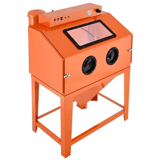 435L Sandblasting Cabinet, Heavy Duty Steel Sand Blaster with Dual Blasting Guns Kit, 117L Media Hopper & 1200W Powerful Dust Collector for Oversized Parts Rust Removal, Surface Finishing